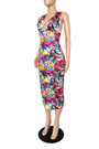 Summer New Multicolor Batch Printing Stretch Deep V Sexy Bodycon Midi Dress