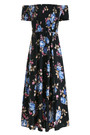 Summer New Off The Shoulder Flower Batch Printing Stretch Slit Midi Dress #1#