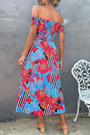 Summer New Off The Shoulder Flower Batch Printing Stretch Slit Midi Dress #2#