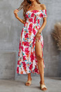 Summer New Off The Shoulder Flower Batch Printing Stretch Slit Midi Dress