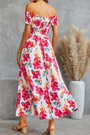 Summer New Off The Shoulder Flower Batch Printing Stretch Slit Midi Dress