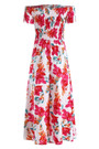 Summer New Off The Shoulder Flower Batch Printing Stretch Slit Midi Dress