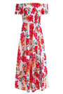 Summer New Off The Shoulder Flower Batch Printing Stretch Slit Midi Dress