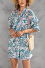 Summer New Plus Size 2 Colors Floral Batch Printing Stretch V-Neck Single Breasted Ruffle Smocked Stylish Retro Mini Dress
