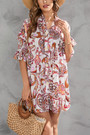 Summer New Plus Size 2 Colors Floral Batch Printing Stretch V-Neck Single Breasted Ruffle Smocked Stylish Retro Mini Dress