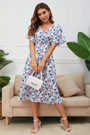 Summer New Plus Size 4 Colors Inelastic Batch Printing Lace-Up V-Neck Backless Stylish Casual Midi Dress