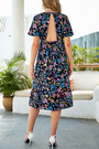 Summer New Plus Size Chiffon Floral Batch Printing Micro-Elastic Crew Neck Short Sleeve Hollow Shirring Swing Stylish Holiday Midi Dress