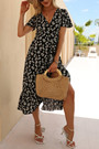 Summer New Plus Size Chiffon Floral Batch Printing Micro-Elastic V-Neck Ruffle Irregular Stylish Retro Midi Dress(With Belt)