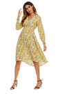 Summer New Plus Size Floral Batch Printing Inelastic Long Sleeves V-Neck Stylish Casual Midi Dress