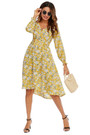 Summer New Plus Size Floral Batch Printing Inelastic Long Sleeves V-Neck Stylish Casual Midi Dress