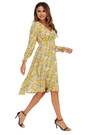 Summer New Plus Size Floral Batch Printing Inelastic Long Sleeves V-Neck Stylish Casual Midi Dress