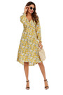 Summer New Plus Size Floral Batch Printing Inelastic Long Sleeves V-Neck Stylish Casual Midi Dress