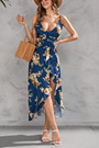 Summer New Plus Size Floral Batch Printing Inelastic Ruffle High Slit Lace Up Irregular Stylish Sexy Spaghetti String Midi Dress
