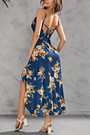 Summer New Plus Size Floral Batch Printing Inelastic Ruffle High Slit Lace Up Irregular Stylish Sexy Spaghetti String Midi Dress