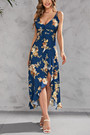 Summer New Plus Size Floral Batch Printing Inelastic Ruffle High Slit Lace Up Irregular Stylish Sexy Spaghetti String Midi Dress