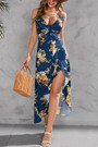 Summer New Plus Size Floral Batch Printing Inelastic Ruffle High Slit Lace Up Irregular Stylish Sexy Spaghetti String Midi Dress