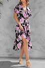 Summer New Plus Size Floral Batch Printing Inelastic V Neck Cross Design Tie-Waist Ruffle Swing Stylish Holiday Midi Dress(With Belt)