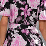 Summer New Plus Size Floral Batch Printing Inelastic V Neck Cross Design Tie-Waist Ruffle Swing Stylish Holiday Midi Dress(With Belt)