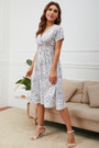 Summer New Plus Size Floral Batch Printing Inelastic V-Neck Short Sleeves Casual Midi Dress