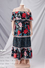 Summer New Plus Size Floral Batch Printing Micro-Elastic Off Shoulder Ruffle Shirring Swing Stylish Holiday Maxi Dress
