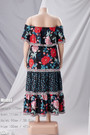 Summer New Plus Size Floral Batch Printing Micro-Elastic Off Shoulder Ruffle Shirring Swing Stylish Holiday Maxi Dress