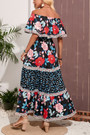 Summer New Plus Size Floral Batch Printing Micro-Elastic Off Shoulder Ruffle Shirring Swing Stylish Holiday Maxi Dress