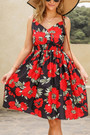 Summer New Plus Size Floral Batch Printing Micro-Elastic V-Neck Nipped Waist