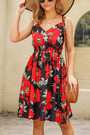 Summer New Plus Size Floral Batch Printing Micro-Elastic V-Neck Nipped Waist