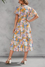 Summer New Plus Size Floral Batch Printing V Neck Ruffle Tie-Waist Swing Stylish Holiday Midi Dress(With Belt)