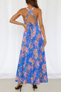 Summer New Plus Size Flower Batch Printing Inelastic Halter Neck Backless Lace-Up Split Fashion Sexy Maxi Dress