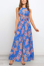 Summer New Plus Size Flower Batch Printing Inelastic Halter Neck Backless Lace-Up Split Fashion Sexy Maxi Dress