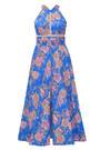 Summer New Plus Size Flower Batch Printing Inelastic Halter Neck Backless Lace-Up Split Fashion Sexy Maxi Dress