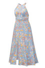 Summer New Plus Size Flower Batch Printing Inelastic Halter Neck Backless Lace-Up Split Stylish Sexy Maxi Dress