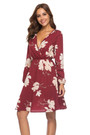 Summer New Plus Size Flower Batch Printing Inelastic V-Neck Shirring Long Sleeves Waist Stylish Casual Mini Dress