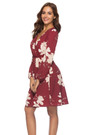 Summer New Plus Size Flower Batch Printing Inelastic V-Neck Shirring Long Sleeves Waist Stylish Casual Mini Dress
