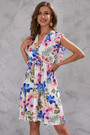 Summer New Plus Size Flower & Leaf Batch Printing Inelastic V-Neck Ruffle Sleeveless Casual Mini Dress