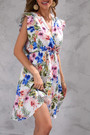 Summer New Plus Size Flower & Leaf Batch Printing Inelastic V-Neck Ruffle Sleeveless Casual Mini Dress
