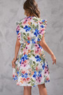 Summer New Plus Size Flower & Leaf Batch Printing Inelastic V-Neck Ruffle Sleeveless Casual Mini Dress