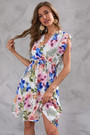 Summer New Plus Size Flower & Leaf Batch Printing Inelastic V-Neck Ruffle Sleeveless Casual Mini Dress