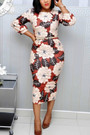 Summer New Plus Size Flower & Leaf Batch Printing Stretch Back Zip-Up Split Casual Midi Dress(With Belt)
