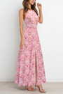 Summer New Plus Size Inelastic Batch Printing Halter Neck Backless Lace-Up Split Stylish Sexy Maxi Dress