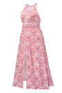 Summer New Plus Size Inelastic Batch Printing Halter Neck Backless Lace-Up Split Stylish Sexy Maxi Dress