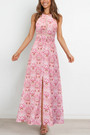 Summer New Plus Size Inelastic Batch Printing Halter Neck Backless Lace-Up Split Stylish Sexy Maxi Dress