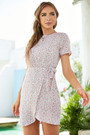 Summer New Plus Size Inelastic Floral Batch Printing Lace-Up Short Sleeves Button Casual Mini Dress