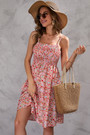 Summer New Plus Size Inelastic Floral Batch Printing Sling Backless Casual Mini Dress