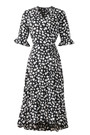 Summer New Plus Size Inelastic Floral Batch Printing V-Neck Elbow Sleeves Ruffle Lace-Up Split Casual Midi Dress