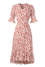 Summer New Plus Size Inelastic Floral Batch Printing V-Neck Elbow Sleeves Ruffle Lace-Up Split Casual Midi Dress