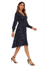 Summer New Plus Size Inelastic Floral Batch Printing V-Neck Long Sleeves Stylish Casual Midi Dress