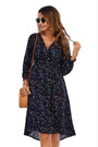 Summer New Plus Size Inelastic Floral Batch Printing V-Neck Long Sleeves Stylish Casual Midi Dress
