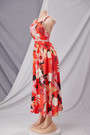 Summer New Plus Size Inelastic Flower And Leaves Batch Printing Halter Neck Backless Lace-Up Split Stylish Sexy Maxi Dress